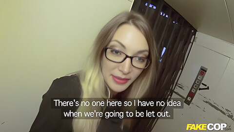 Leggy British Blonde Babe Fucking In An Elevator By A Policeman